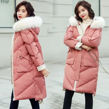 2018 zimné móda kapucňou dlho solid farba kožušiny golier odnímateľný bavlna kabát