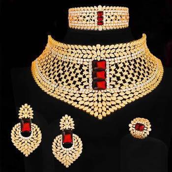 GODKI BIG Super Luxusné Chokers 4PC Afriky Náhrdelník Zirkón Šperky Sady Pre Ženy, Svadobné Indickej Nigérijský Strany Šperky Set 2020
