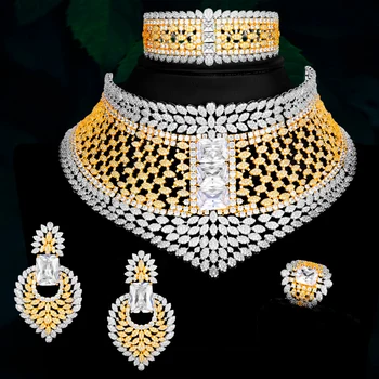 GODKI BIG Super Luxusné Chokers 4PC Afriky Náhrdelník Zirkón Šperky Sady Pre Ženy, Svadobné Indickej Nigérijský Strany Šperky Set 2020
