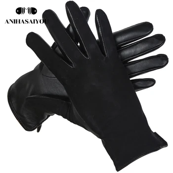 Jednoduché krátke dámske rukavice,Vysoký stupeň originálne dámske kožené rukavice,Matný kožené čierne kožené rukavice ženy - 0717