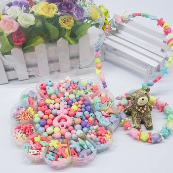Dieťa Korálky Kit Set poznatky Pre Šperky Robiť Dievča Toy Mix Farieb Dištančné Akrylové Korálky So Box Pre Deti DIY Náramok