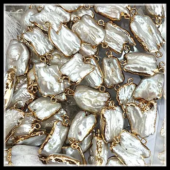 4 kusy prírody biwa pearl umelé sladkovodné perly konektory s zlatá farba veľkosť 10-15 mm biela perla dobrej kvality