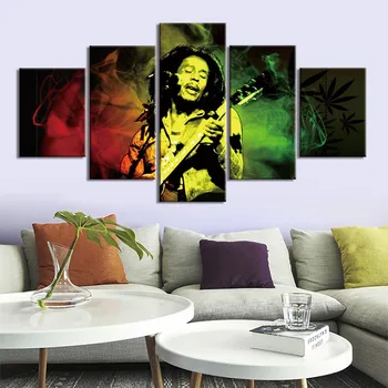 Nástroje na zapichovanie Bob Marley Plátno na Maľovanie HD Vytlačí Plagáty Domova Wall Art 5 Panely Spevák Portrét Obrázky Pre Obývacia Izba