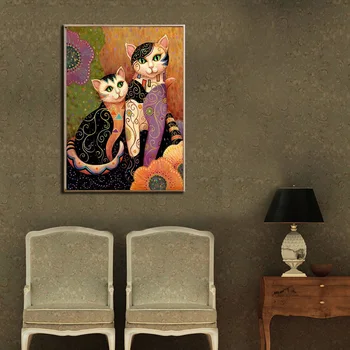 HD Tlač A Plagáty, Plátno, Maľovanie Klimt Abstraktné Zvierat Mačka Moderného Domova Wall Art Obrázok Pre Obývacia Izba Č Rám