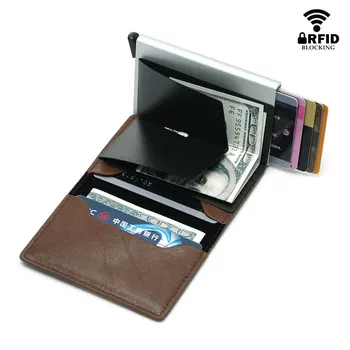 RFID Business Kreditnej Karty Držiteľ Mužov Multifunkčné Automatické Hliníkové Zliatiny Kožené Karty Prípade Mužov Mini Peňaženka Slim Kabelku