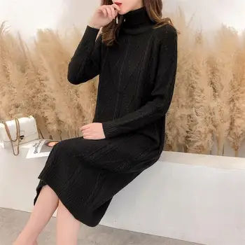 Dámske oblečenie 2019 nové arriva ženy jar, jeseň, zima dlho štýl turtleneck pletené svetre šaty dámske šaty