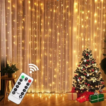 Vianočný Veniec LED Rozprávkových Svetiel Opony String Svetlá Diaľkové Ovládanie Domova Nový Rok 2021 Vianočné Dekorácie pre Domov