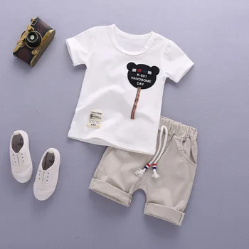 2020 Novorodenca Chlapec Letné Oblečenie Cartoon Biele Bavlnené Krátke Rukávy T-shirts + Šortky Dieťa Výstroj Deti Bebes Jogging Vyhovuje