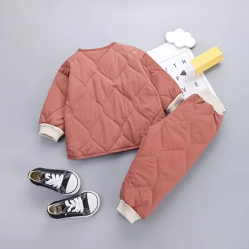 Deti Oblečenie 2019 Zimné Baby Chlapci, Dievčatá Zahustiť Teplé Bavlnené Oblečenie Batoľa Kabát Topy+ Nohavice 2ks Chilren Oblečenie Set sa