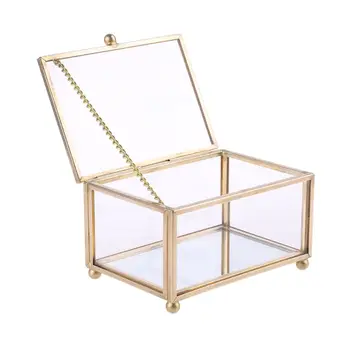 Rustikálny snubný Prsteň Box Geometrické Transparentné Sklo Šperky Zobraziť Skladovanie Držiteľa Oranizer Dekorácie G8TB