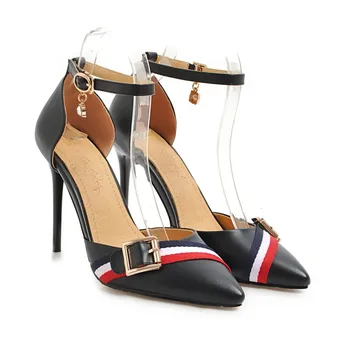 Veľké SizePointed kontrast farieb popruh prackou sandále vysoké podpätky sandále dámske topánky žena lete dámy