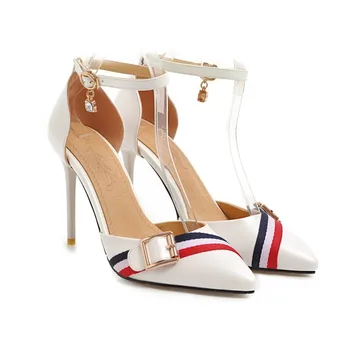 Veľké SizePointed kontrast farieb popruh prackou sandále vysoké podpätky sandále dámske topánky žena lete dámy