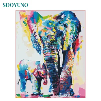 SDOYUNO Rám Abstraktné Slon DIY Maľovanie Podľa Čísel Zvieratá Akryl Farebnosť Podľa Čísel Jedinečný Darček Pre Domova 40x50cm