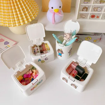 Kawaii Bielej Ploche Mini Plastové Písacie potreby Organizátor Malé Bavlnenou handričkou Washi Pásky, Samolepky Úložný Box s Liddust-dôkaz Box