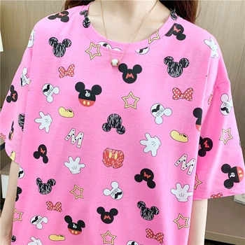 2020 Nové Disney Mickey Mouse Dámy List Tlač-Krátke rukávy T-shirt kórejský Voľné Top Trend Estetické Ženy ZHX-21