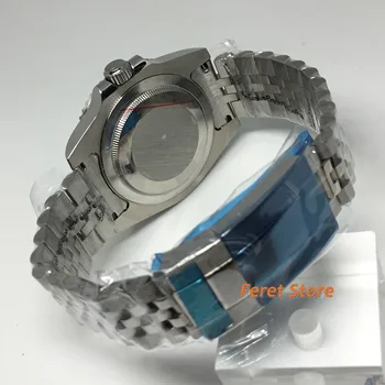 Bliger 40 mm, strieborná nerezová prípade pánske hodinky zafírové sklo orange GMT keramická fazeta modrá dial Svetelný automatické hodinky