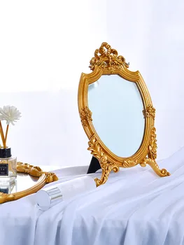 Vintage Plastický Make-Up Zrkadlo Kúpeľňa Stene Visí Zlatá Sklo Zrkadla, Spálňa Ploche Toaletný Stolík Zrkadlo Domácnosti