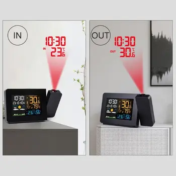 LCD Digitálny Budík Kalendár LED Projekcia Počasia, Teplomer, Krytá Vonkajšia Teplota Vlhkosť Projektor