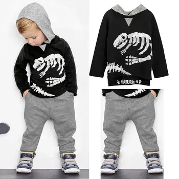Baby Chlapci Oblečenie Batoľa, Dieťa, Dlhý Rukáv Dinosaura Mikina s Kapucňou Top Dlhé Nohavice Športové Oblečenie 2ks Deti Oblečenie Sady