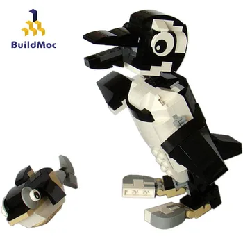 BuildMoc Tvorca Zvieratá Karikatúra Postavy Penguin a Ryby Nastaviť Stavebné Bloky MOC Tvorca Zvierat Tehly Vzdelávacie Kid Hračka Darček
