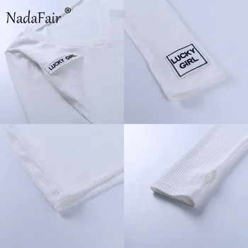 Nadafair Zimné Dlhý Rukáv Klub Bodycon Šaty Žien 2020 V Krku Jeseň Základné Wrap White Black Pletené Šaty Vestidos
