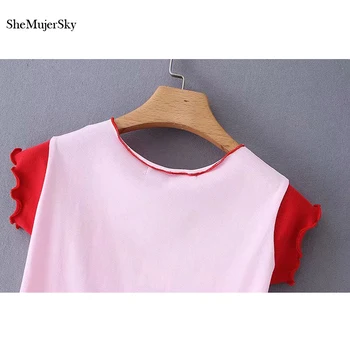SheMujerSky Jahoda Tlač Topy Ženy Letné Ružové Plodín Top Krátky Rukáv T Shirt Femme Košele 2019