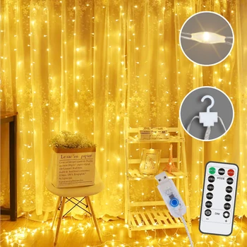 LED Záves Garland String Svetlá USB Batérie Diaľkového Vlkovcový Svadobné Party, Vianočné Dekorácie Izba Nový Rok Dekor Svetlá