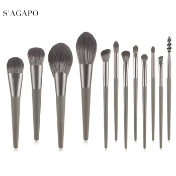 S'AGAPO 12pcs make-up sada štetcov Profesionálne Eyeshadow Obočie Nadácie Loose powder Blush Pier, Tváre Beauty make-up nástroje