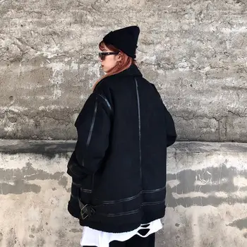 Zimná Bunda Ženy 2020 Gotický Punk Teplé Nadrozmerná BF Štýl Vrecku Čierny Plášť Žena Retro Streetwear Harajuku Elegantné Outwear Nové