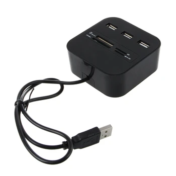 Všetko V 1 Kombinovaný Rozbočovač USB 2.0 3 Porty, Čítačka Kariet pre SD MMC M2 MS Pro Duo Čierna