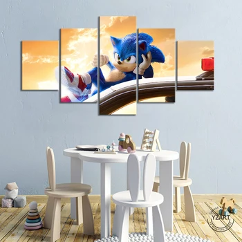 5 ks Sonic Siluetu Obrázky Nástenné Maľby Filmový Plagát Decotive Umelecké Plátno Maľby na Steny v Obývacej Izbe Dekor,bez rámu