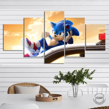 5 ks Sonic Siluetu Obrázky Nástenné Maľby Filmový Plagát Decotive Umelecké Plátno Maľby na Steny v Obývacej Izbe Dekor,bez rámu