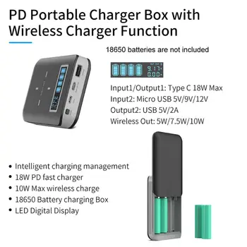 4x 18650 Batérie DIY Qi Bezdrôtovú Nabíjačku USB Typu C PD Rýchlo Nabiť Power Bank Box púzdro pre Mobilný Telefón, Tablet PC