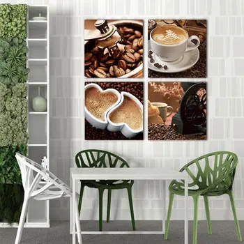 Moderné plátno na maľovanie na stenu art tlač obrázkov na obývacia izba 4 Kus plátna umenie Kávy Kuchyňa dekorácie, obrázky