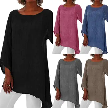2020 Nové Žien T-shirts Bežné Plus Veľkosť Pevných Farebné Prádlo O-Krk Dlhý Rukáv Nepravidelný Tunika Top T-Shirt Pre Ženy Oblečenie