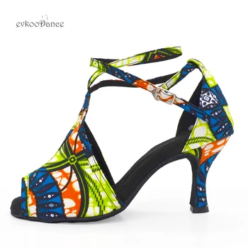 Evkoodance Afrike Módne Farebné 7 cm Podpätky Otvorené Prst Členok Popruh Tango Sandál Topánky latinskej Salsa Sála Tanečné Topánky Ženy