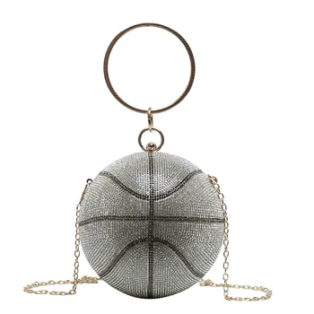Ženy, Večer, Deň Spojka Farebné Crystal Diamanty Basketbal Tvarované Spojok Lady Kabelka, Svadobné Kabelky Reťazca Taška Cez Rameno