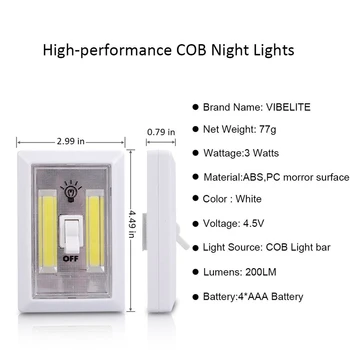 Magnetické COB LED Spínač Stenu, Nočné Osvetlenie Lampa Akumulátorové Batérie Prevádzkované Kabinetu Garáž Skriňa Camping Núdzové Svetlo