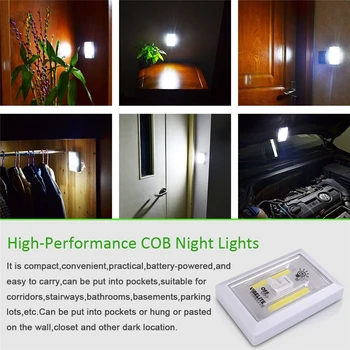 Magnetické COB LED Spínač Stenu, Nočné Osvetlenie Lampa Akumulátorové Batérie Prevádzkované Kabinetu Garáž Skriňa Camping Núdzové Svetlo