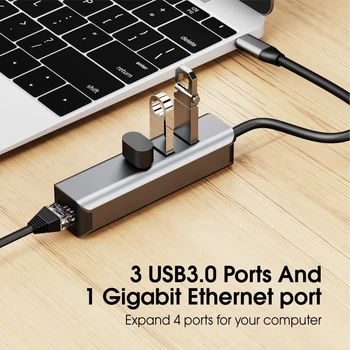 Vothoon USB Ethernet USB 3.0 na RJ45 Rozbočovača USB 10/100/1000M, Adaptér siete Ethernet Sieťová Karta USB, Lan Pre Macbook Windows Ethernet USB