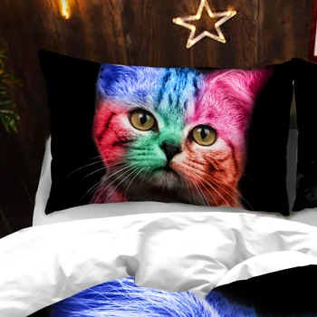 3D Mačka posteľná bielizeň Set pre Dievčatá Chlapci Roztomilé Farebné Mačka Vzor prehoz cez posteľ 3 Ks Bold Farba Čierna Zvierat Perinu Nastaviť