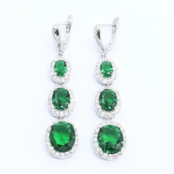 Zelený Smaragd Blue Topaz 925 Silver Dlhé Náušnice pre Ženy, Svadobné Šperky Darček Zadarmo