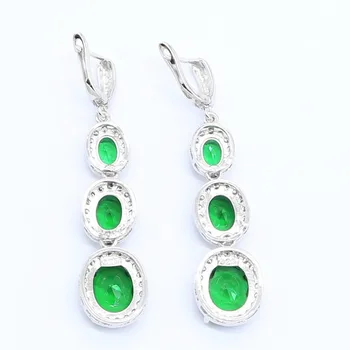 Zelený Smaragd Blue Topaz 925 Silver Dlhé Náušnice pre Ženy, Svadobné Šperky Darček Zadarmo