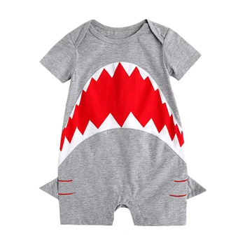 Pudcoco chlapčeka Remienky žralok veľrybí Vzor Jumpsuit Lete Novorodenca Krátky Rukáv Romper Pre Detské Oblečenie Bavlna