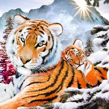 Plné Námestia/round-Diamond 5D DIY Diamond Maľovanie tiger v snehu Výšivky Cross Stitch Drahokamu Mozaiky Domova
