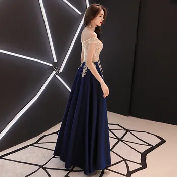 Je to YiiYa Večerné Šaty Zlato Čipky, Výšivky Sky Blue Fashion Party Šaty Loď Krku dĺžka Podlahy Dlho Formálne Šaty E052