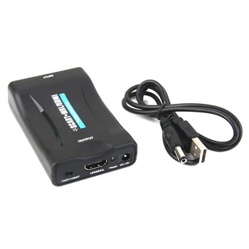 SCART HDMI 720p 1080p 60Hz HD Video Converter Scaler Box + USB Kábel, Čierny