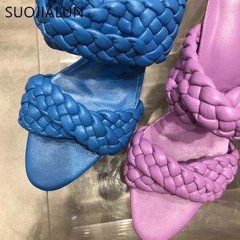 SUOJIALU 2020 Nový Dizajn, Výplet Ženy Papuče Sexy Tenké Vysokým Podpätkom Sandál Otvorené Prst Pošmyknúť Na Diapozitívy Vonkajšie Flip Flop Šaty Topánky