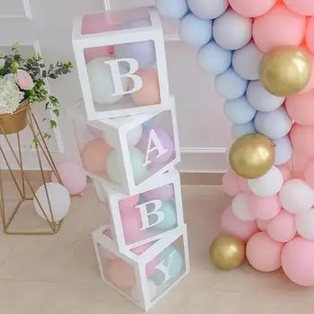 Transparentné Balóny Box 26 Názov Písmena Boxy Happy Birthday Party Dekorácie pre Deti Prvého 1 st Narodeniny Dekor Dieťa Sprchovací Box
