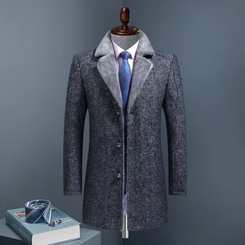 - SHAN-BAO plus velvet hrubé a pohodlné vlna golier vlny kabát 2020 zimné značku oblečenia mužov slim dlho klope kabáta veľká veľkosť